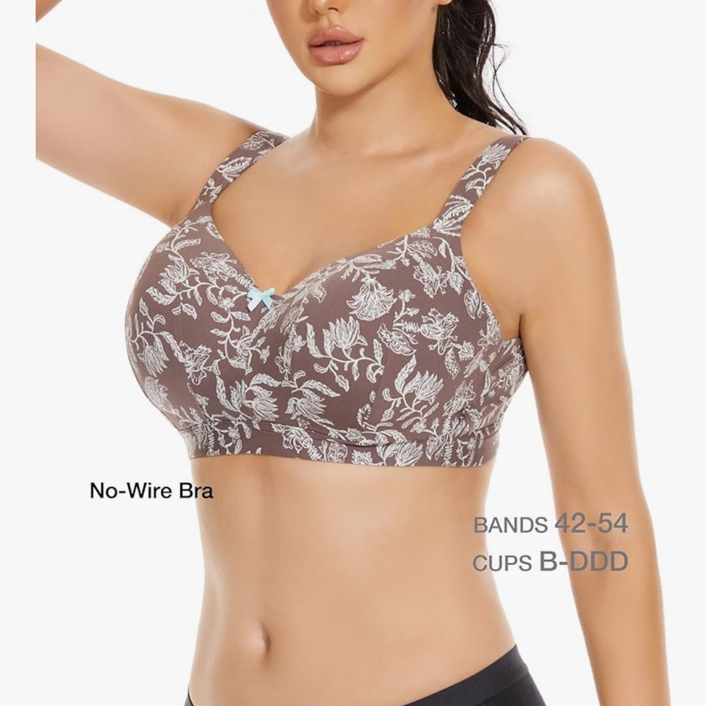 Cacique sports bras and Brown and White Floral No-Wire Bra